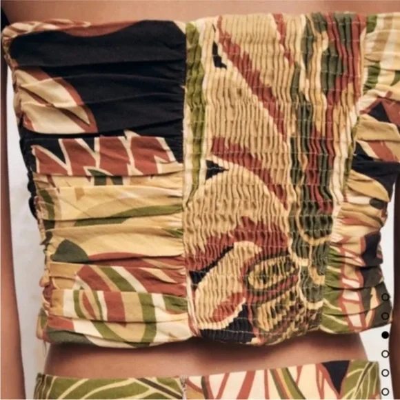 Zara Linen Blend Ruffle Ruched Strapless Top Size Small - Picture 6 of 14